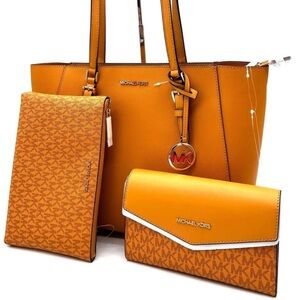 Michael Kors Charlotte LG Tote Bag 3 IN 1 Leather Shoulder Bag Cider